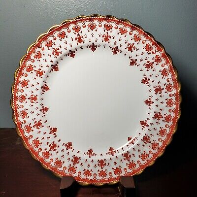 Vintage Spode Red & Gold Fleur De Lys Porcelain 8" Salad / Side Plate Y7481