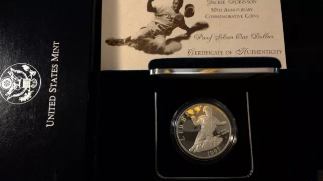 1997-S Jackie Robinson Proof Commemorative Silver Dollar With Box/COA