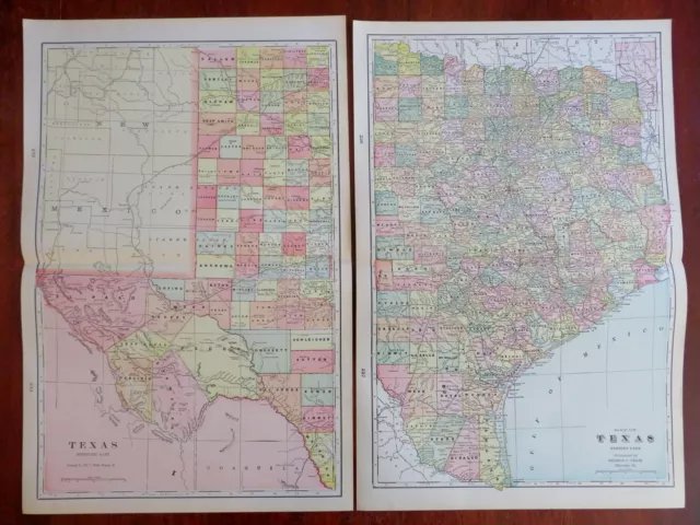 Texas Dallas Houston El Paso San Antonio 1901 Cram large two sheet detailed map
