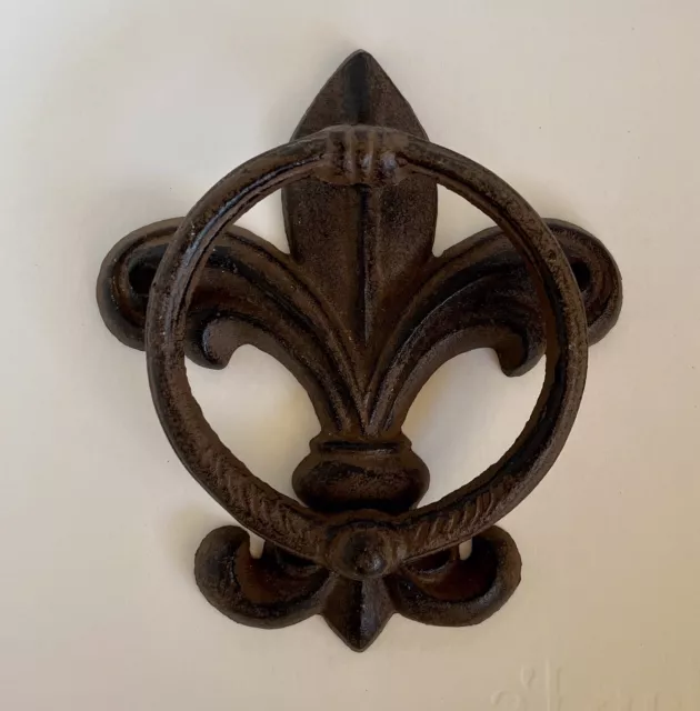 Victorian Cast Iron Door Knocker Fleur De Lis Antique Style Rustic Color New