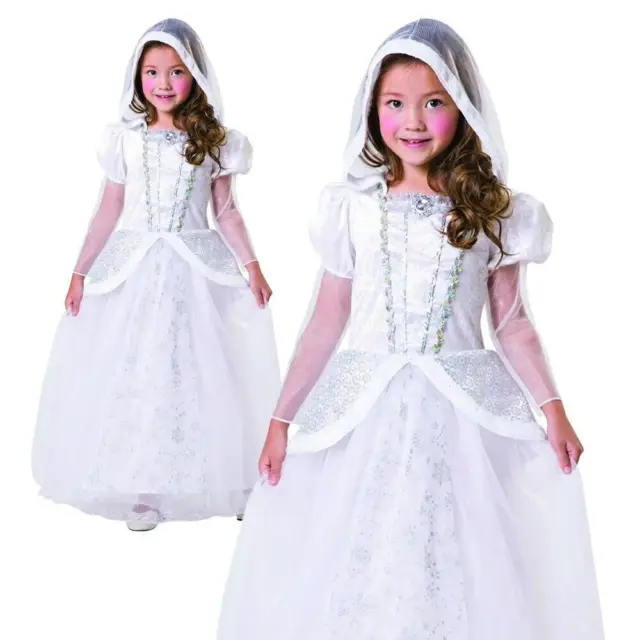 Girls Snow Queen Costume Kids Christmas Ice Princess Bride Frozen Fancy Dress