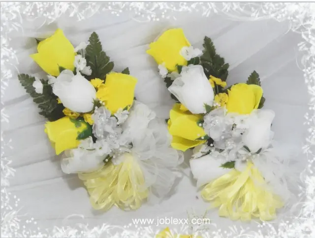 2 SILK IVORY/ YELLOW ROSES CORSAGES for the BIG day
