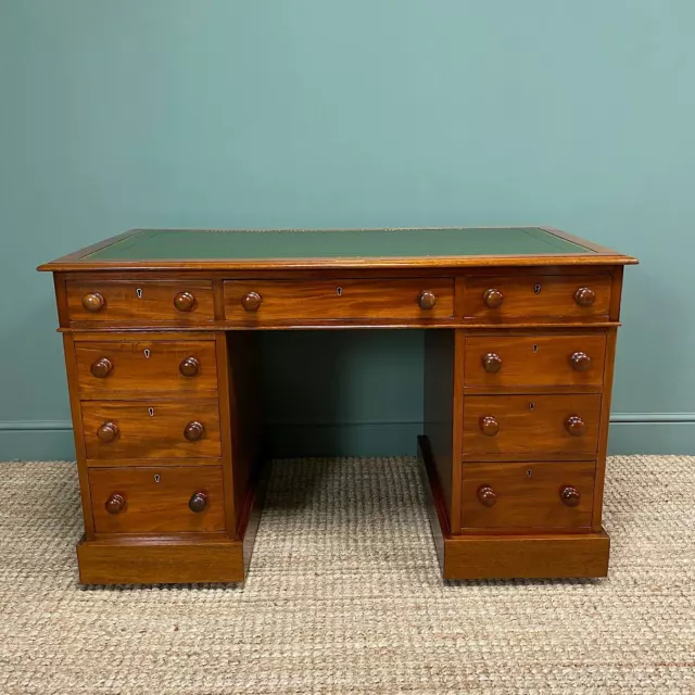 Large Victorian Mahogany Antique Pedestal Desk