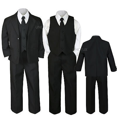 5pc Set Baby Baby Toddler Kid Teen Boy Wedding Formal Black Tuxedo Suit sz S-20