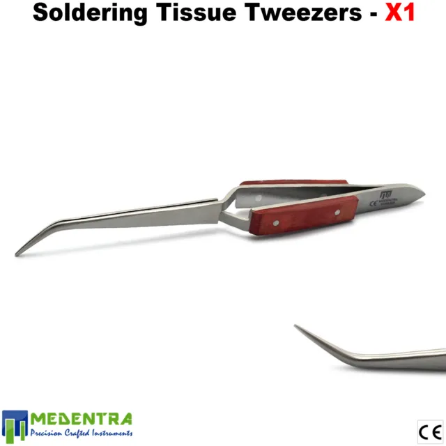 Dental Soldering Tweezers Surgical Reverse Cross Action Curved Serrated Tip CE