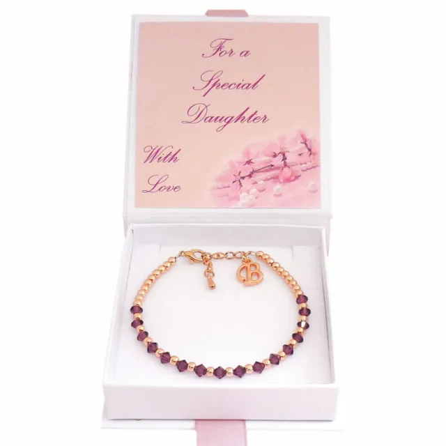 Nacimiento Pulseras Con Oro Rosa Cuentas Y Charm Letra, Regalo para Mujer Niña