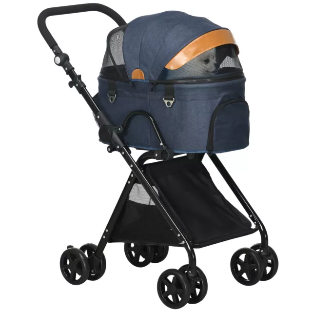 PawHut Luxury Folding Pet Stroller Removable Carrier Adjustable Canopy Bag Brake