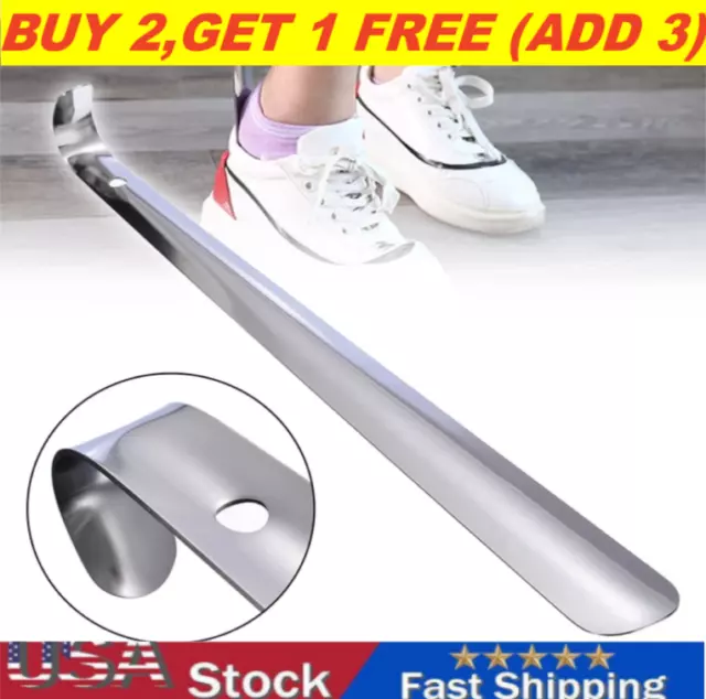 22in Extra Long Handle Shoe Horn Stainless Steel Metal Shoes Remover Shoehorn ！