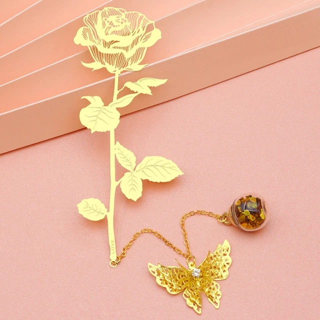 GOLD METAL GOLDEN Rose Bookmarks Metal Gift Box Unique Page Marker