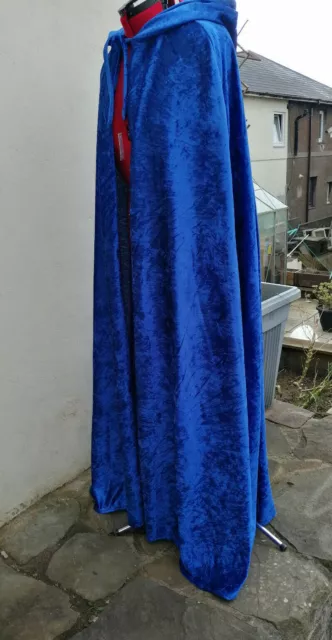 pointy lined hooded cloak  crushed velvet royal blue (cd44cv) princess fantasty