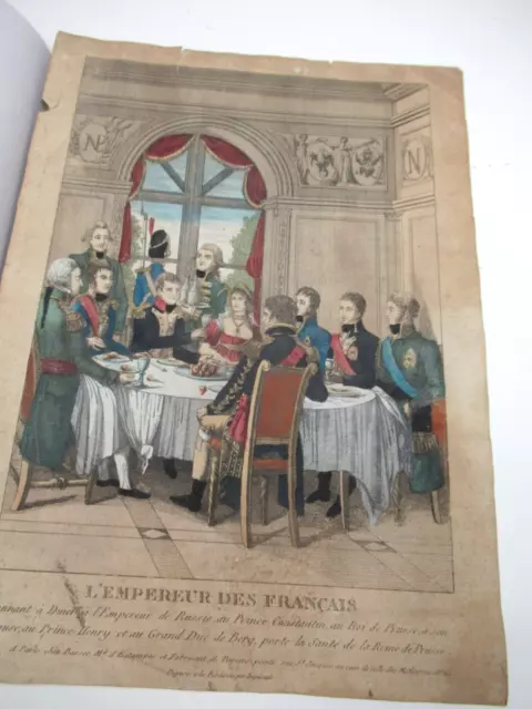 RARE ESTAMPE COULEURS "DINER NAPOLEON EMPEREUR RUSSIE DUC BERG PRUSSE" 1805 Rare