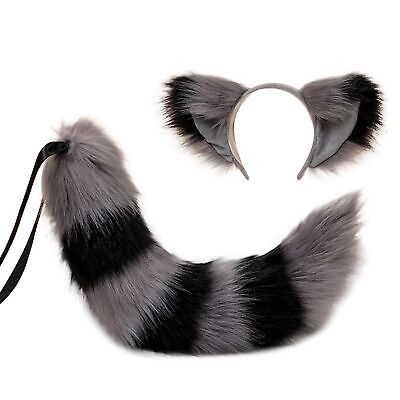 Plush Fox Cat Bear Ears & Tail Set Cosplay Party Props Women Kids Furry Headband