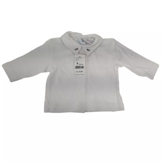 Jacadi Bambino Manica Lunga Teint Cotone Maglia Polo Misura 6 Mesi Nwd