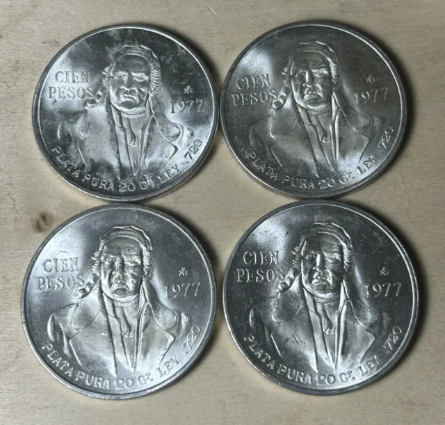 1977 Mexico Cien Pesos .720 fine silver BU Frosty Coins Lot Of 4