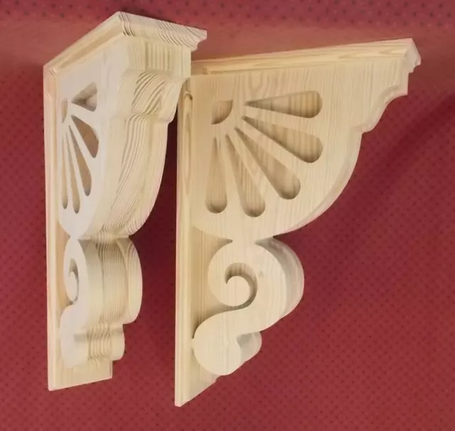 PAIR 12-1/4 x 19-3/4 x 4 Wood Corbels Shelf Mantle Brackets (#5112)