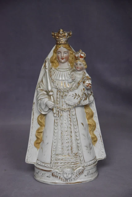 STATUETTE NOTRE DAME DE BONSECOURS / VIERGE A L'ENFANT PORCELAINE DE PARIS XIXe
