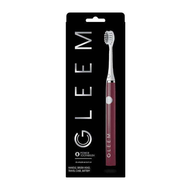 Gleem Vibrating Toothbrush Soft Bristles Cranberry With Case Battery Powered