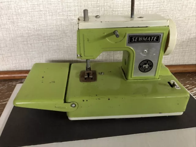 Vintage Sewmate Toy Sewing Machine Litho Tin Childrens Miniature Green 1950s 60s