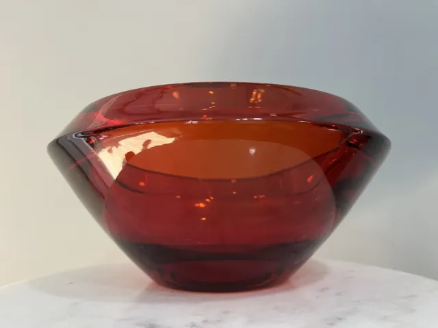 Teleflora Heavy Round Ruby Red Glass Bowl or Vase Mid-Century Modern Style MCM 3