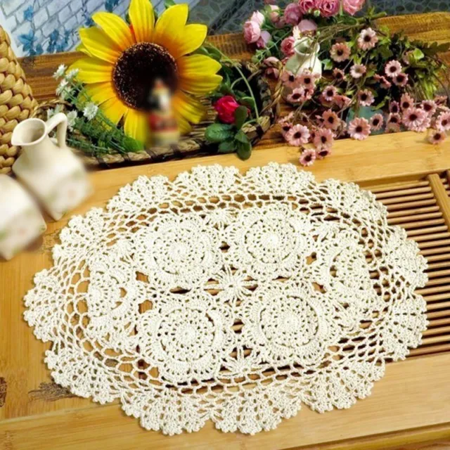 Práctico mantel de mesa retro floral hecho a mano hueco hogar de encaje de algodón