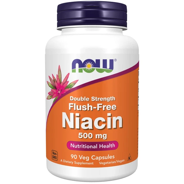 NOW Foods Niacina 500 mg, Doppia Forza Senza Scarico 90 Capsule Veg, Vitamina B3