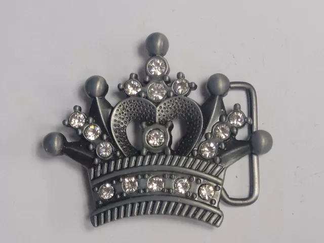 Royal Crown King / Queen Unisex Belt Buckle Pewter Tone Rhinestone Hip-Hop NEW