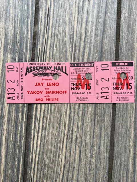 Vtg Ticket Stub Jay Leno November 15 1984 Yakov Smirnoff A13 Row 2 Seat 10