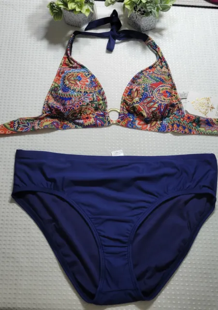 Becca Swim Bikini Womens Set Adjustable Navy Blue Size L New