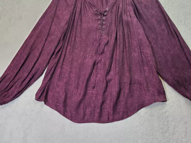 Jennifer Lopez Blouse Top Womens XL Purple Polyester Long Sleeve V Neck Lace Up 3