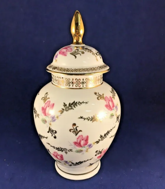 Dresden Germany Pink Floral Sprigs & Gilt Pattern Lidded Jar Canister Pot Urn