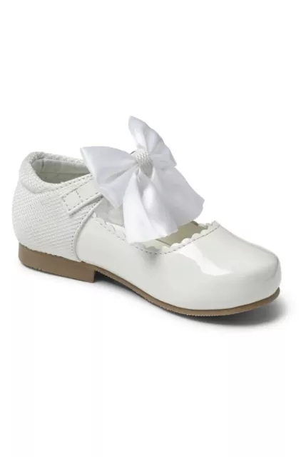 Ragazze Mary Jane Scarpe Fiocchi Di Raso Bianco Brevetto Occasione Matrimonio Bambini Uk 1