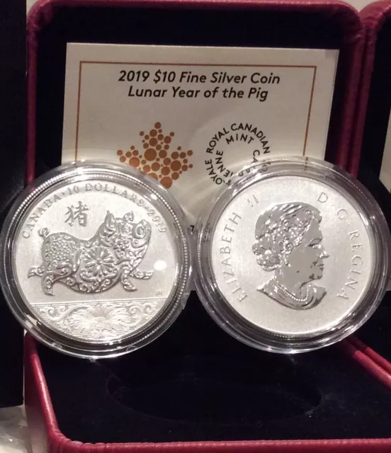 2019 Year of the Pig $10 1/2OZ Pure Silver Specimen Coin Canada