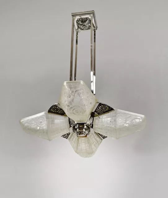 HUBENS & DEGUÉ : FRENCH 1930 ART DECO CHANDELIER       .. muller daum era France