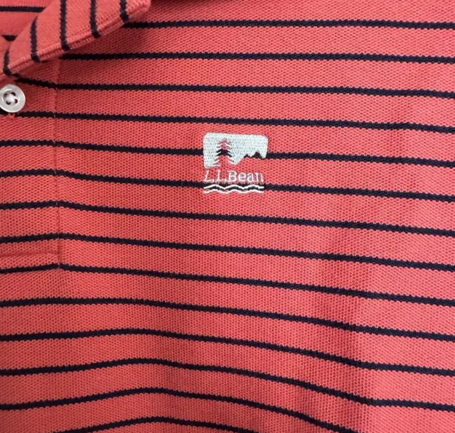 L.L. BEAN MENS XL Logo Polo Shirt Red Navy Striped Short Sleeve Outdoor ...