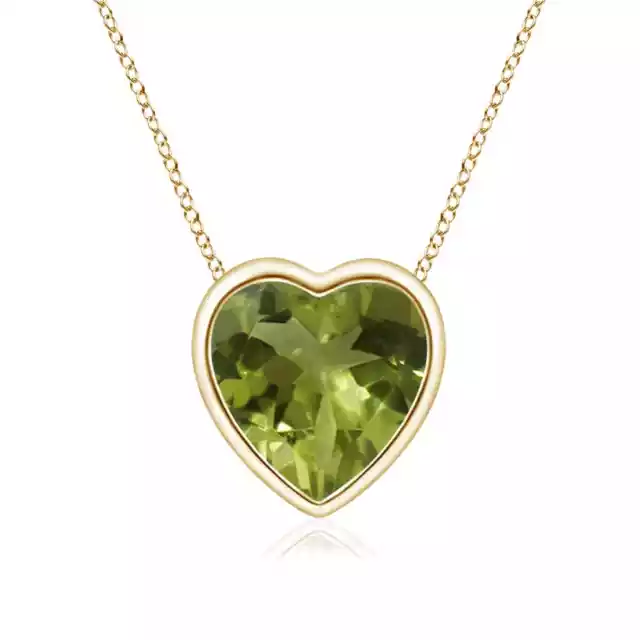 ANGARA Bezel-Set Solitaire Heart Peridot Pendant in 14K Solid Gold | 18" Chain
