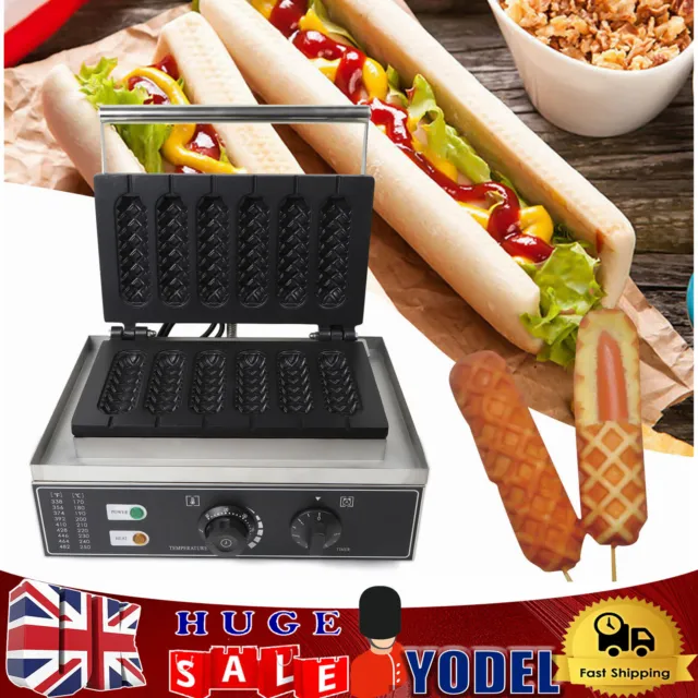 220V 1500W Commercial Electric Waffle Maker 6x Hot Dog Stick Machine Non-Stick