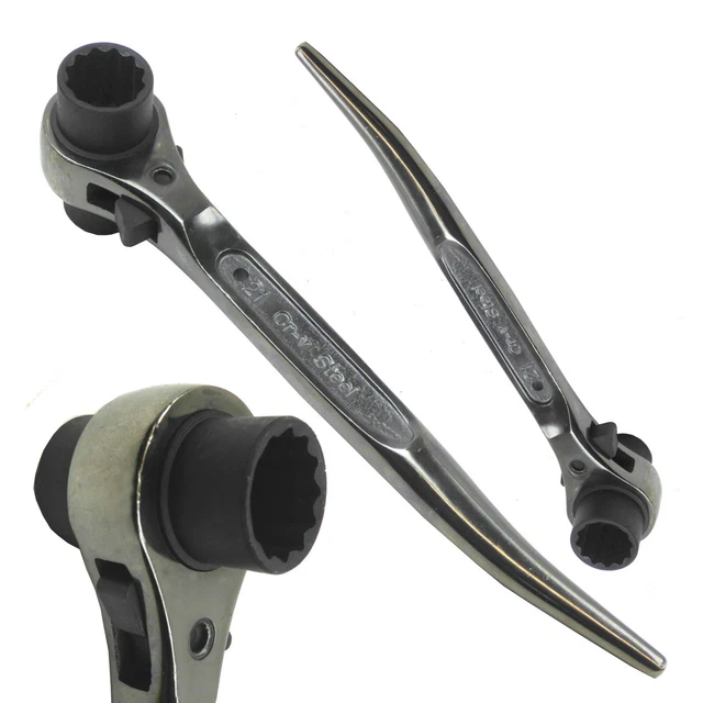 Scaffold Spanner Ratchet Podger 19 x 21mm Tool Wrench podger End Cr-v Satin