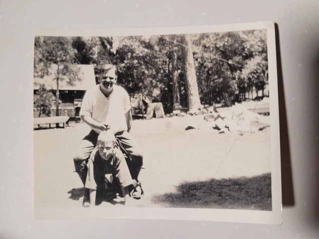 Bizarre Vintage Photo Man Riding Child like a Horse Snapshot