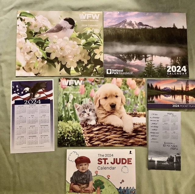 7 ASSORTED SIZED 2025 Calendars & Sheets VFW ST. Jude etc. PROCEEDS GO