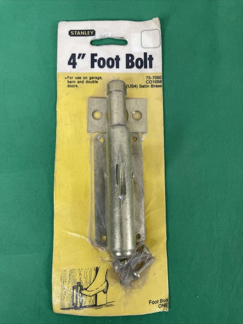 Stanley 4" Satin Brass Security Foot Bolt Garage/Barn Door  Lock 75-7050 CD1056