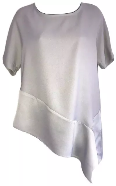 RIVER ISLAND Top Formale da Donna con Orlo Diagonale Elegante Grigio Chiaro UK 6