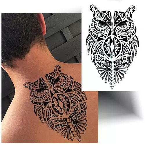 ►TATOUAGE TEMPORAIRE HIBOU POLYNÉSIEN - Tattoo éphémère Maori - Provisoire◄