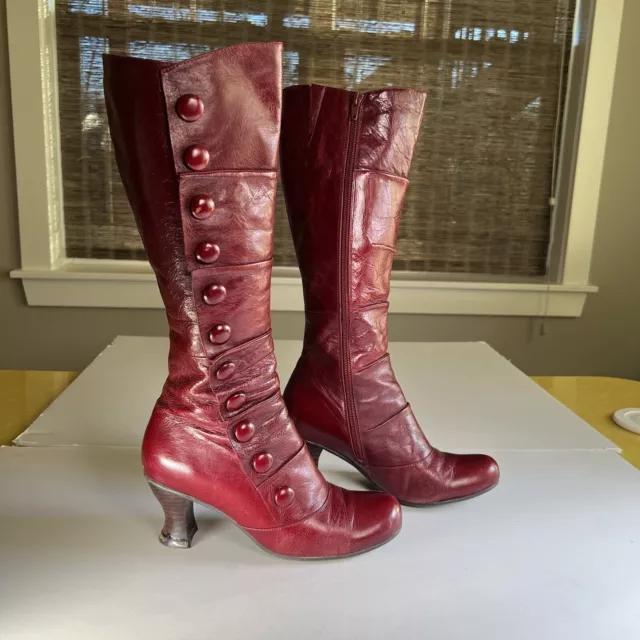 Miz Mooz AMELIA Button Boots Womens Knee High Red Leather Size 7