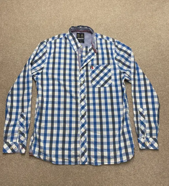 Camicia abbottonata Musto maniche lunghe a quadretti taglia UK Large blu/bianco a scacchi da uomo