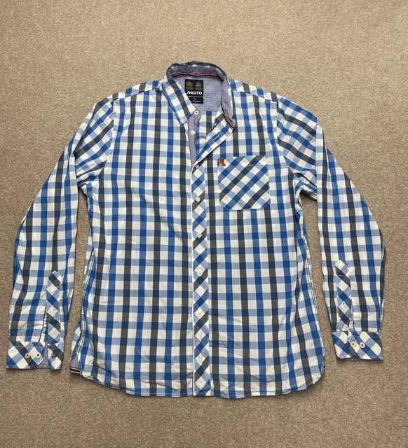 Camicia abbottonata Musto maniche lunghe a quadretti taglia UK Large blu/bianco a scacchi da uomo