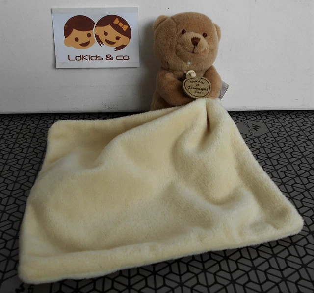 DOUDOU et COMPAGNIE PELUCHE OURS BEIGE MOUCHOIR CREME BOITE FLEUR DC302  D1142