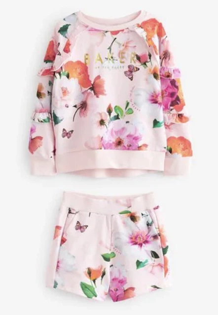 BNWT Baker by Ted Baker Girls Pink Floral Sweater And Short Set size age 10 yrs