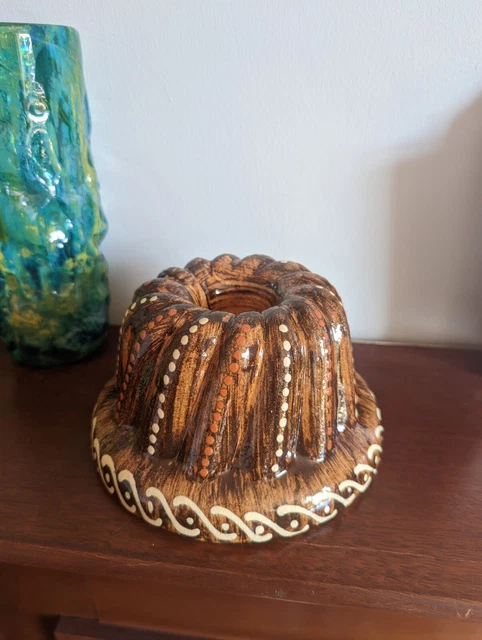 Vintage Slipware Pottery gugelhupf / Jelly Mould - Hand Painted - German French