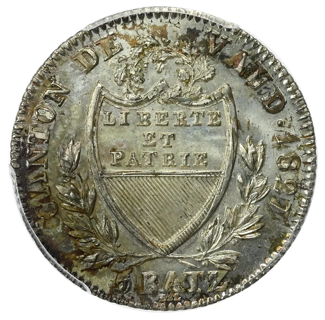 VAUD (Swiss Canton) 5 Batzen 1827 PCGS MS67 Top Grade!