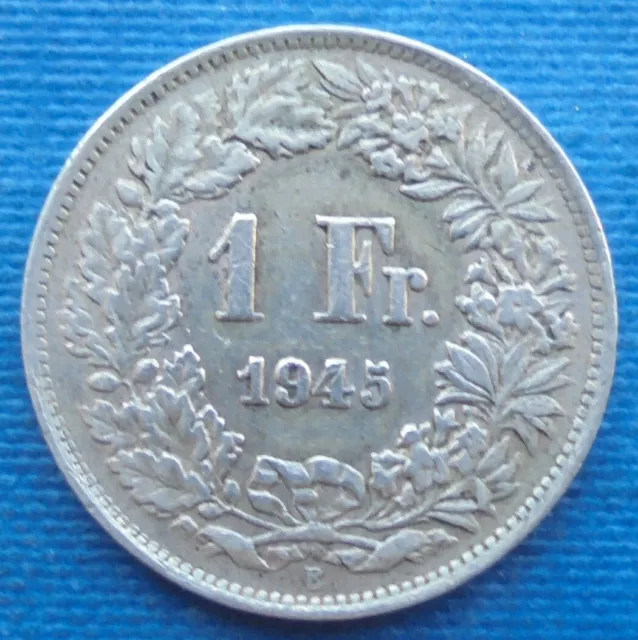 1 Franken 1945 B Schweiz - Silber Kursmünze.